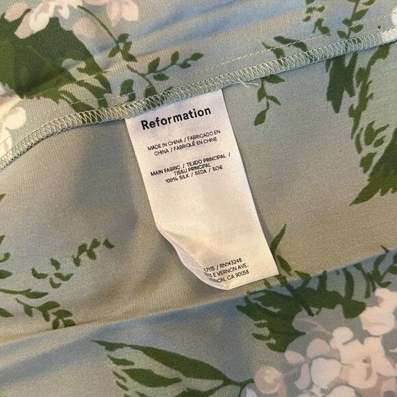 NEW Reformation Frankie Long Silk Dress in Tea Garden Green Floral | size 2 - Picture 8 of 12